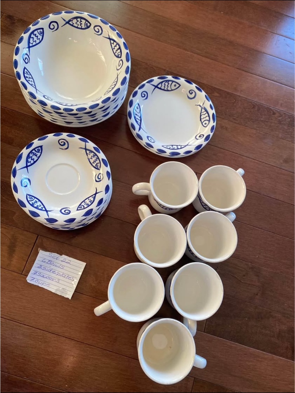 Stoneage Pescada Hand Painted Blue Fish By Carleen Gaby bowls cups & saucers - Picture 1 of 10